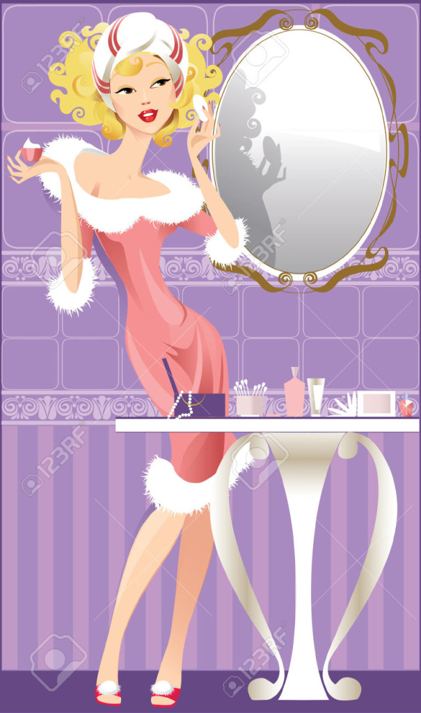 8355257-lady-does-make-up-in-a-bathroom-Stock-Vector-bathroom-cartoon-girl